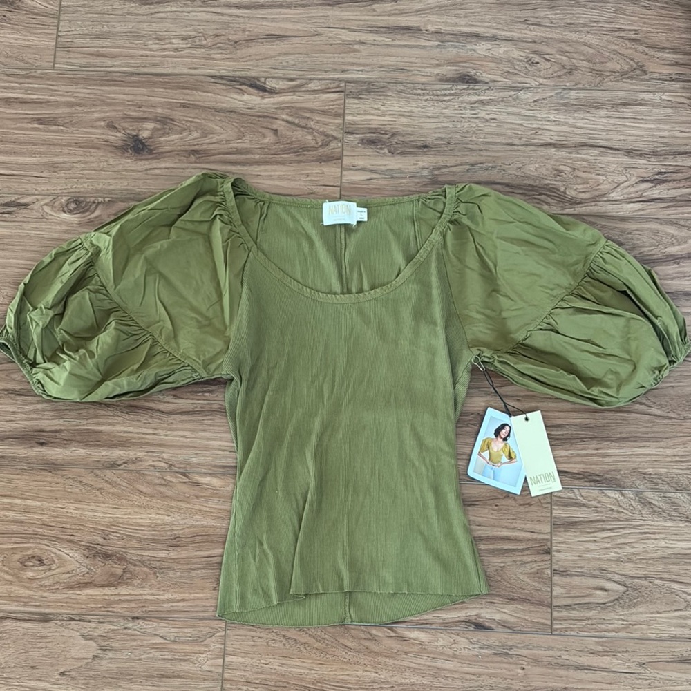 Anthropologie Olive Puff Sleeve Blouse